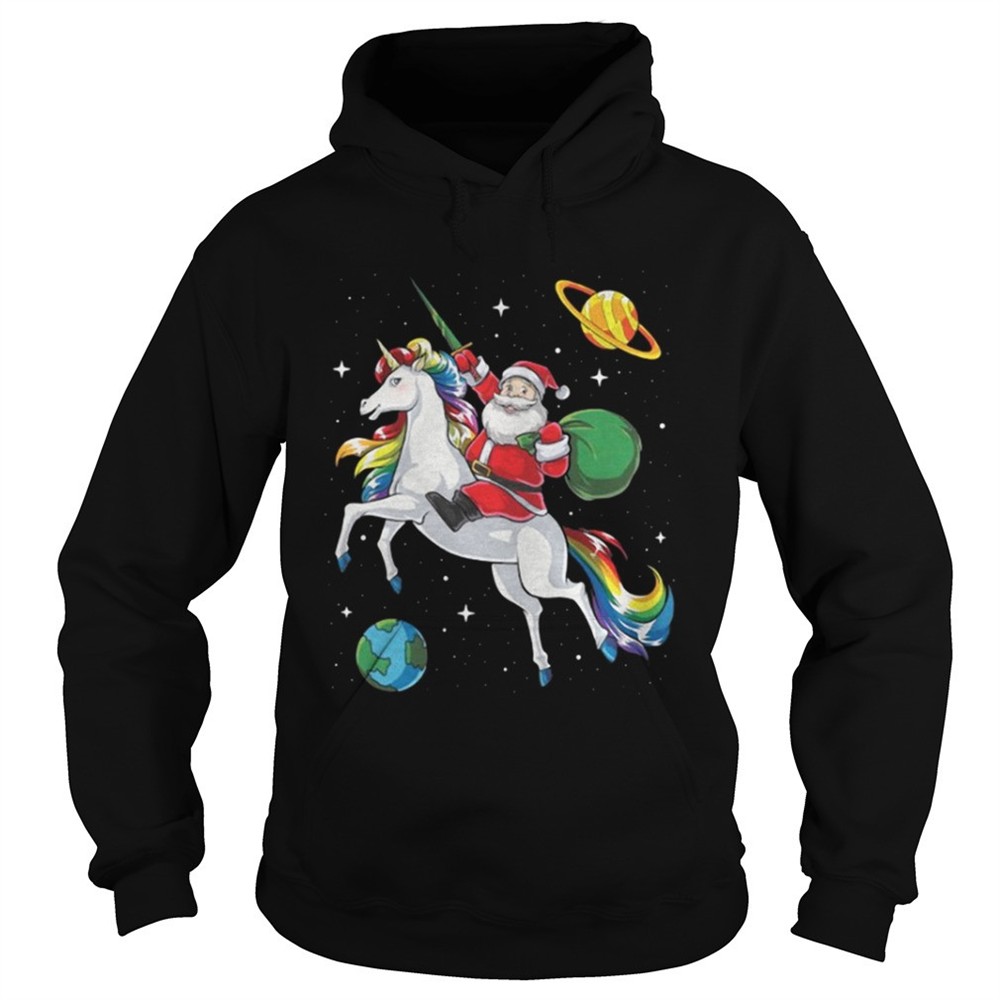 Santa riding Unicorn in space Christmas shirt