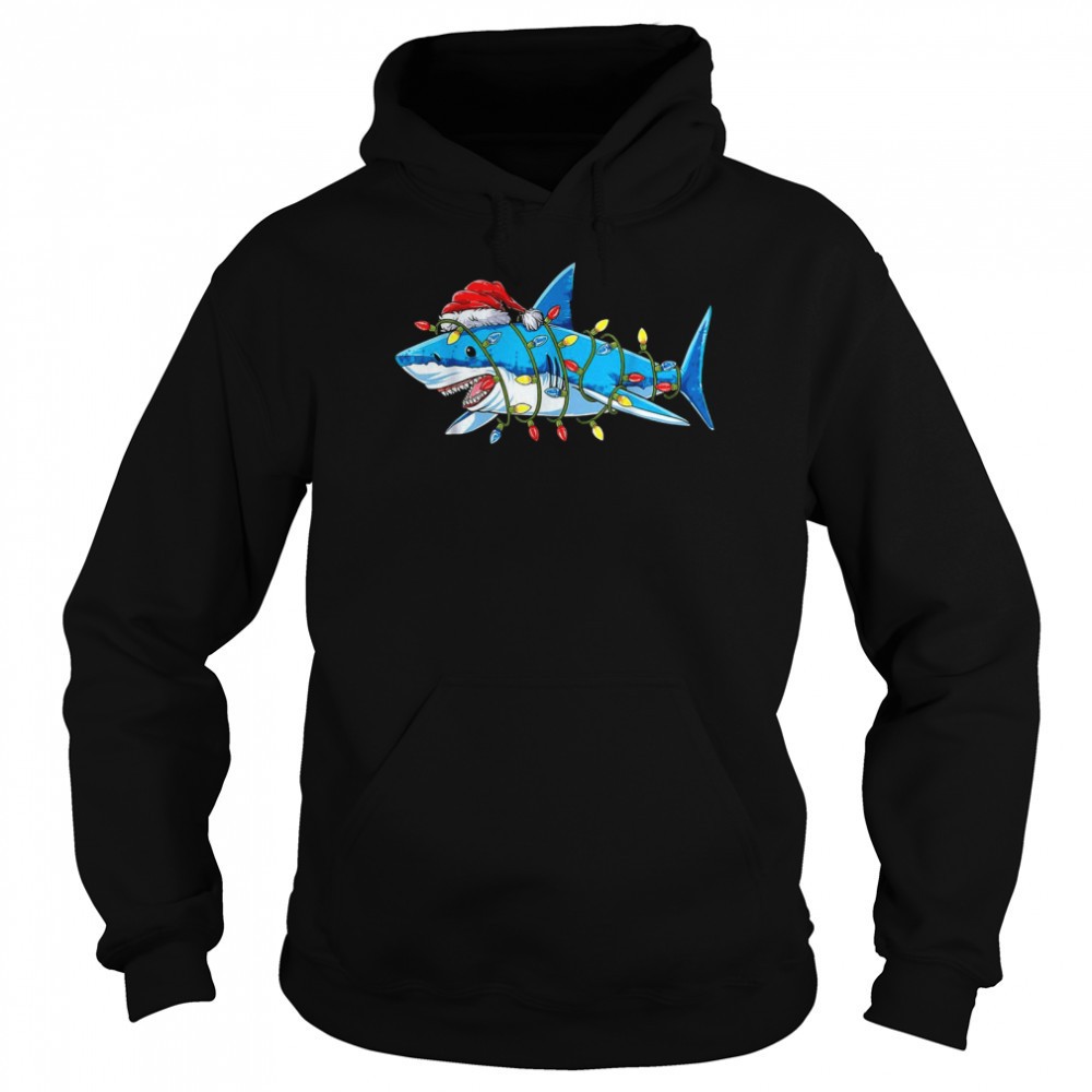 Santa Shark Christmas Lights Boys Sharkmas Xmas Shirt