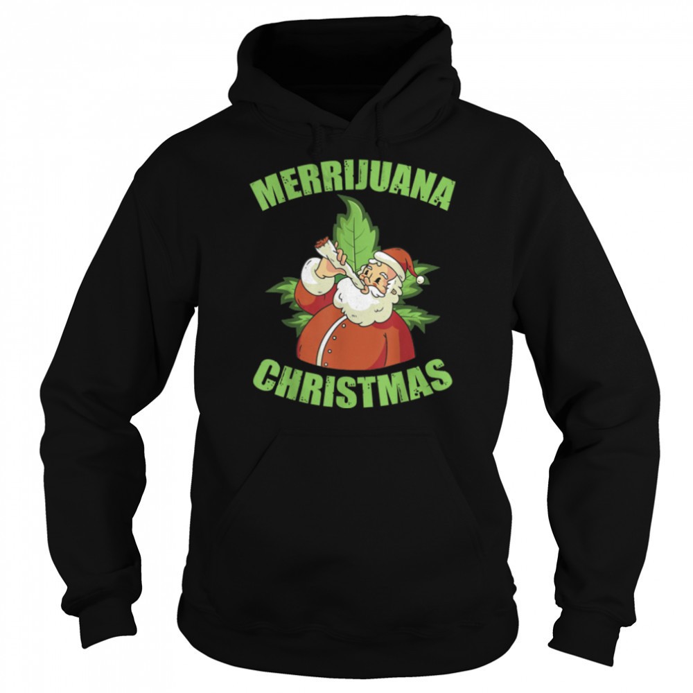 Santa Smoking Merrijuana Christmas Funny Weed Tee T-Shirt B09JWV1RGP