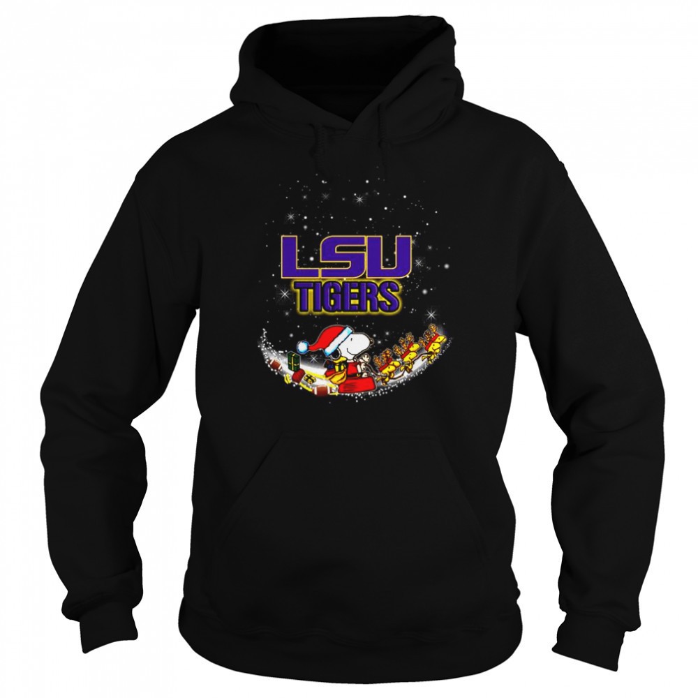 Santa Snoopy and Woodstock LSU Tigers 2025 Christmas tshirt