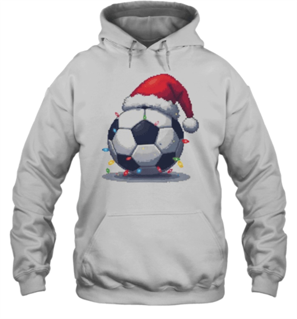 Santa Soccer Ball With Christmas Lights Pixel Art T-Shirt