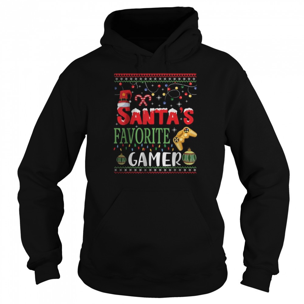 Santas Favorite Gamer Christmas tee Gaming Santa Hat Pajama T-Shirt