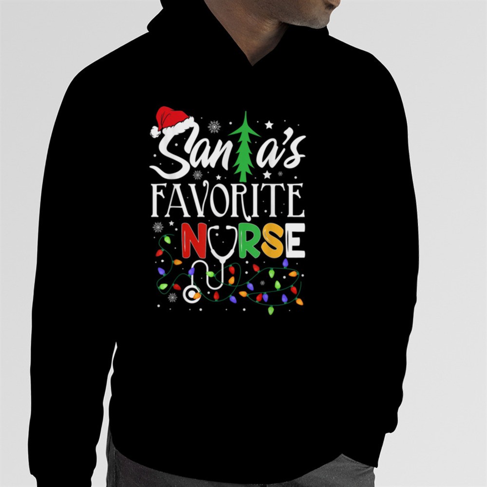 Santas Favorite Nurse Christmas Tree Lights Stethoscope RN T-Shirt B0BM7NZFYT