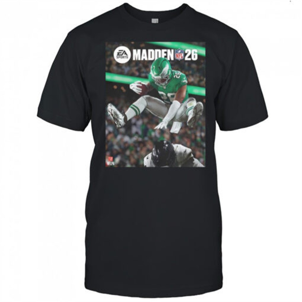 saquon-barkley-philadelphia-eagles-and-his-hurdle-grace-the-cover-of-madden-nfl-undqad61 Saquon Barkley Philadelphia Eagles And His Hurdle Grace The Cover Of Madden NFL T-Shirt