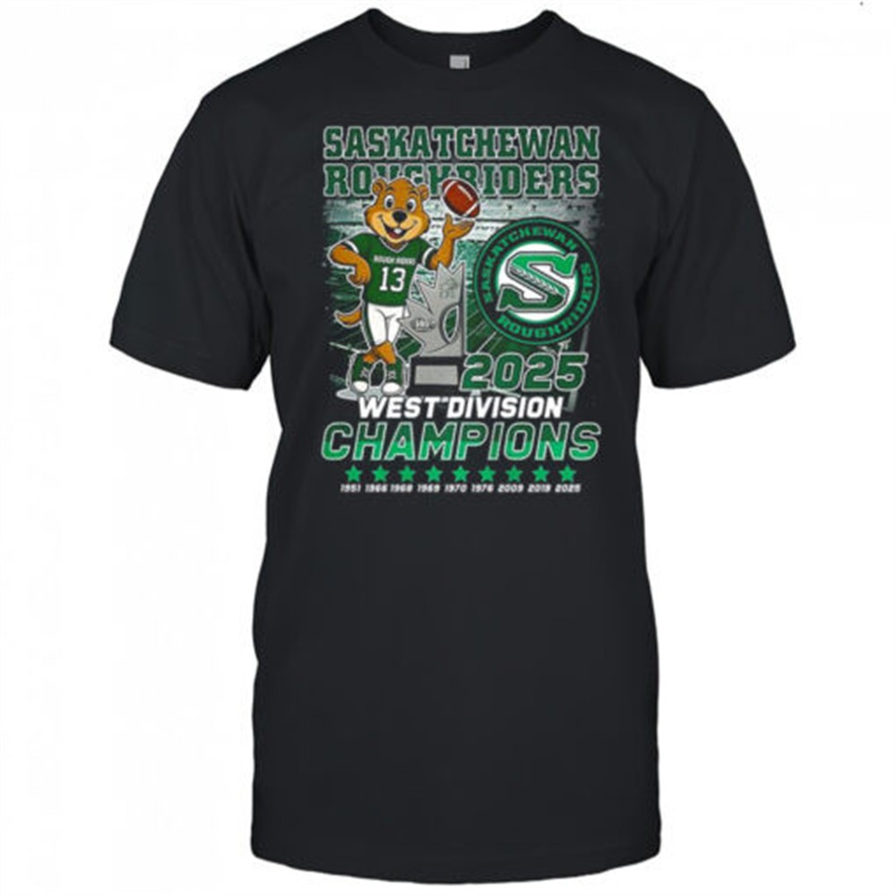 saskatchewan-roughriders-west-division-champions-2025-trophy-mascot-shirt-zdl62zt6 Saskatchewan Roughriders West Division Champions 2025 trophy mascot shirt