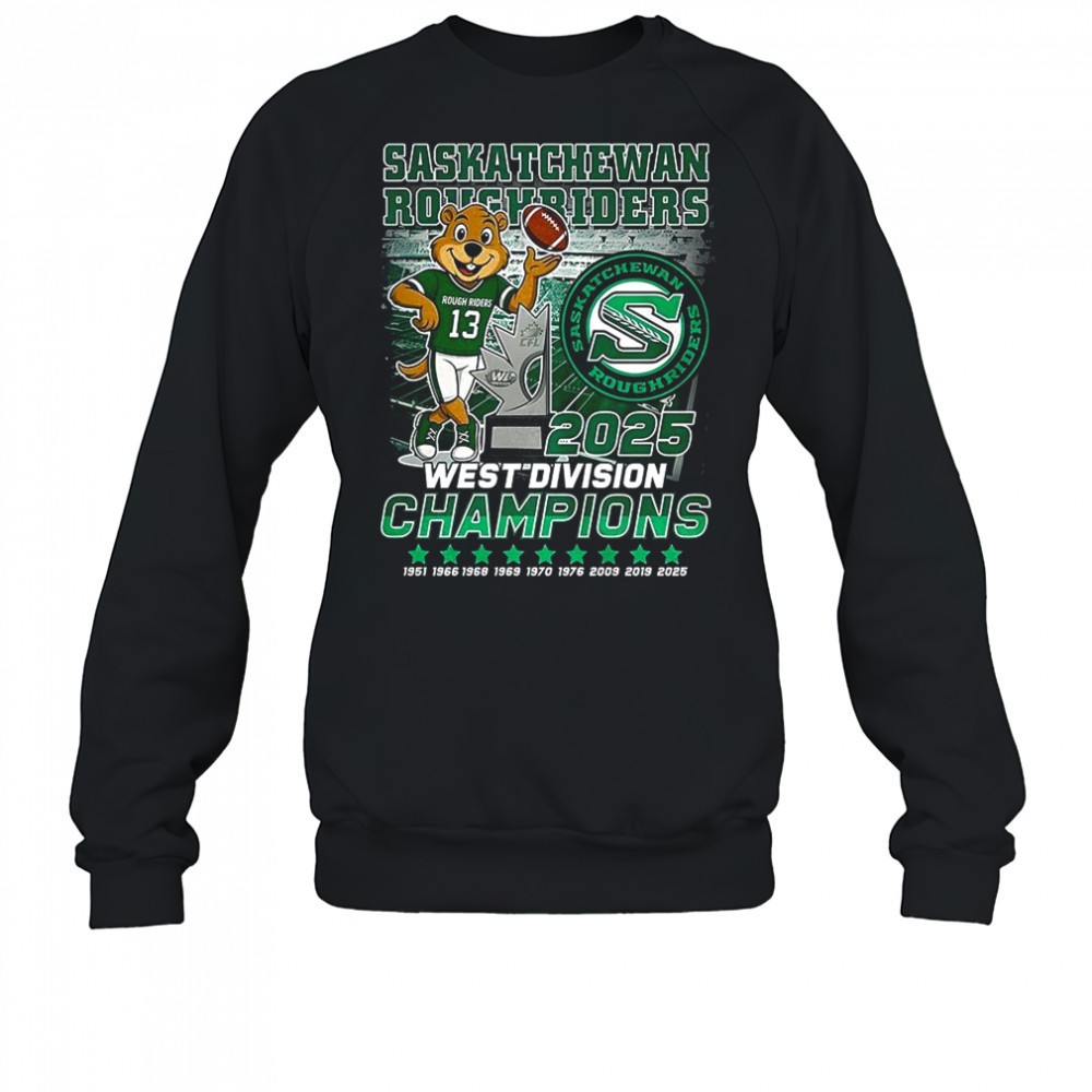 saskatchewan-roughriders-west-division-champions-2025-trophy-mascot-shirt-zdl62zt6 Saskatchewan Roughriders West Division Champions 2025 trophy mascot shirt