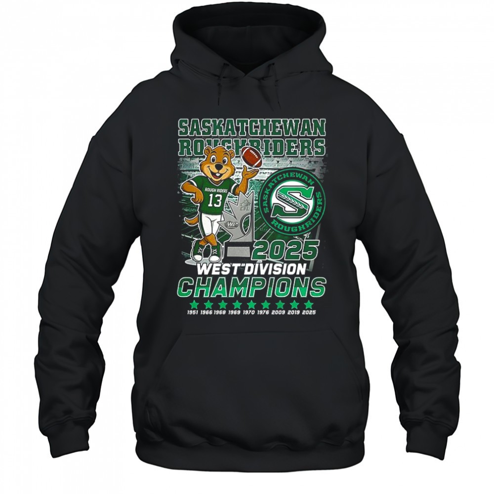Saskatchewan Roughriders West Division Champions 2025 trophy mascot shirt