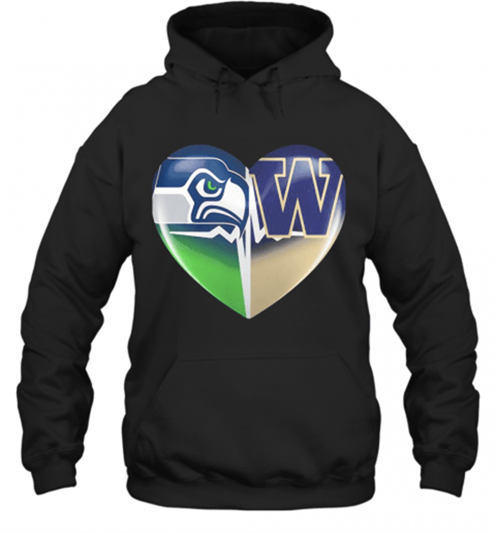 Seattle Seahawks And Winnipeg Blue Bombers Heart Heartbeat T-Shirt