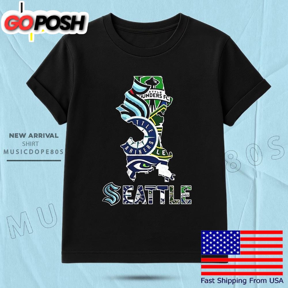 Seattle Sports Team Map Logo T Shirt