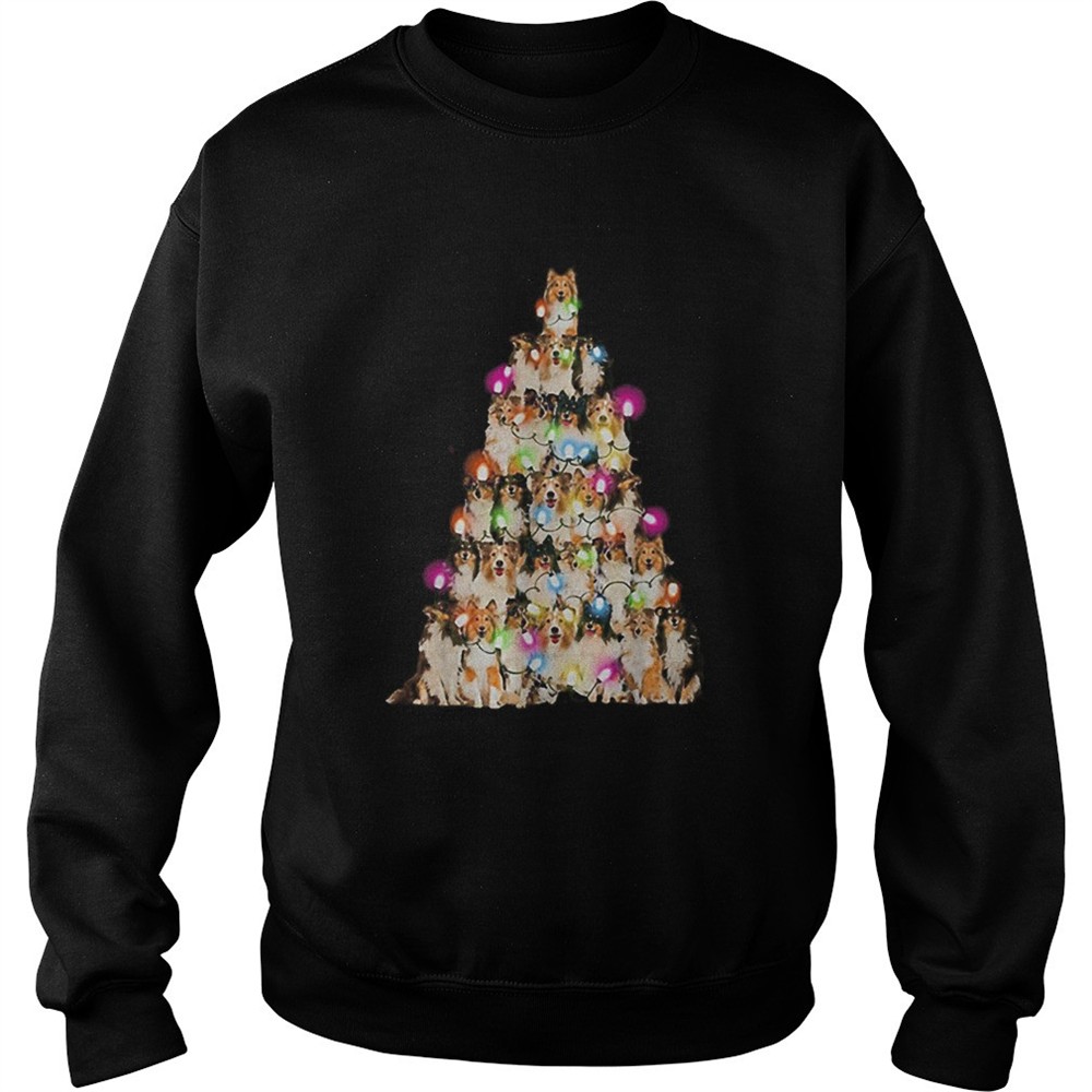 Sheltie paws tree Christmas lights shirt