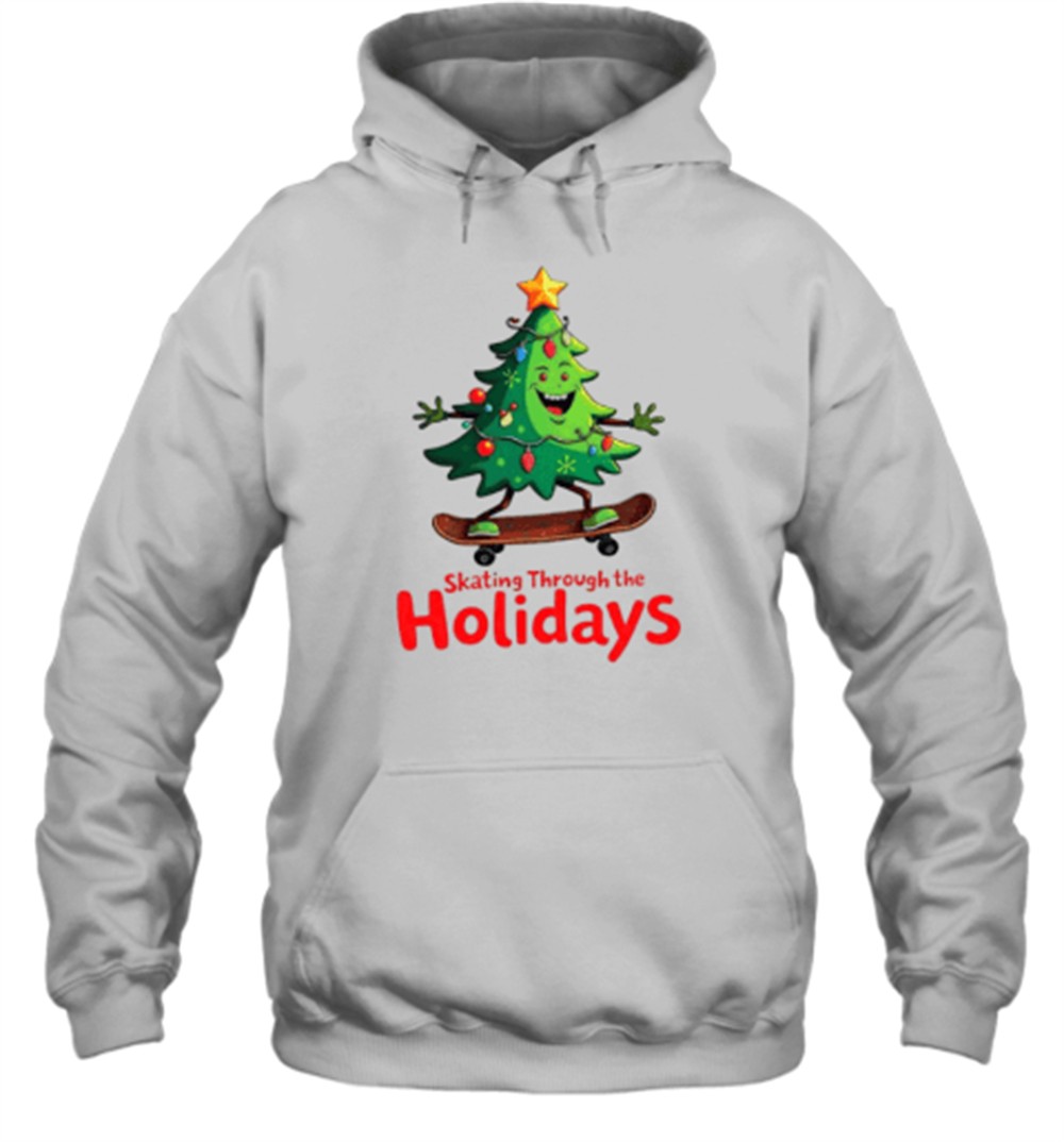 Skating Through The Holiday Christmas Tree Skateboard T-Shirt