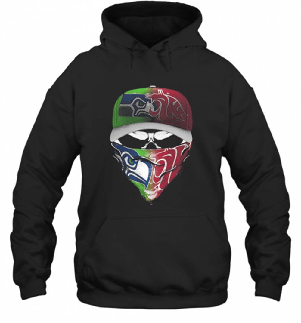 Skull Mask Seattle Seahawks And Washington State Cougars T-Shirt