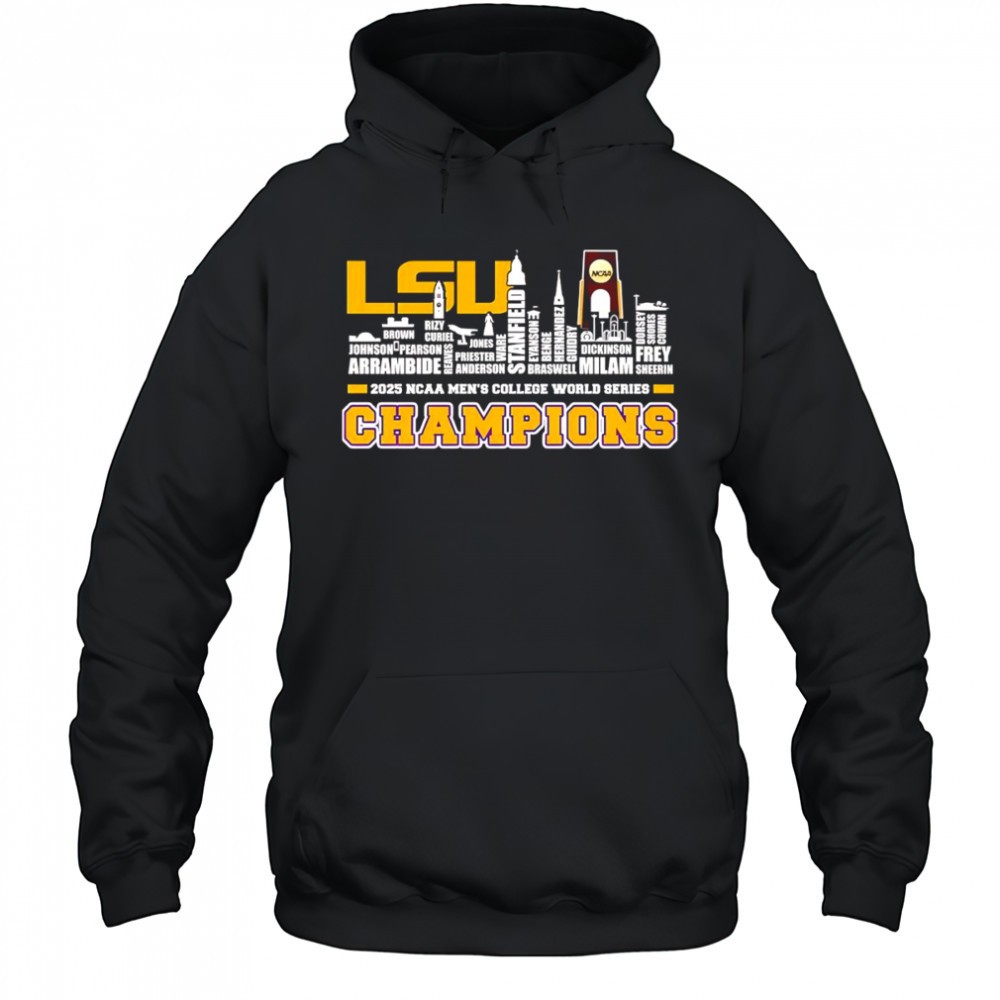 Skyline name LSU Tigers 2025 NCAA Mens College World Series Champions shirt