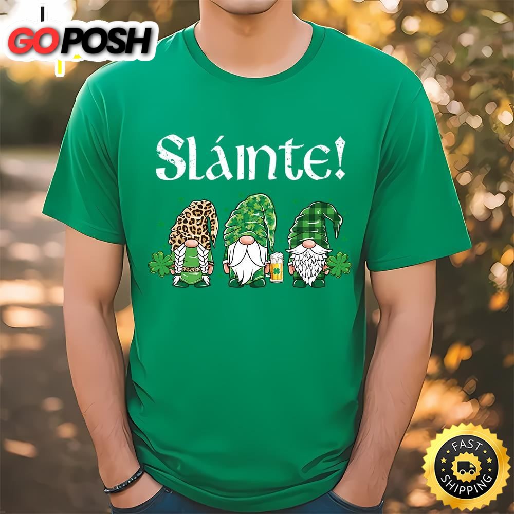 Slainte Three Gnomes Leprechaun St Patricks Day T-Shirt