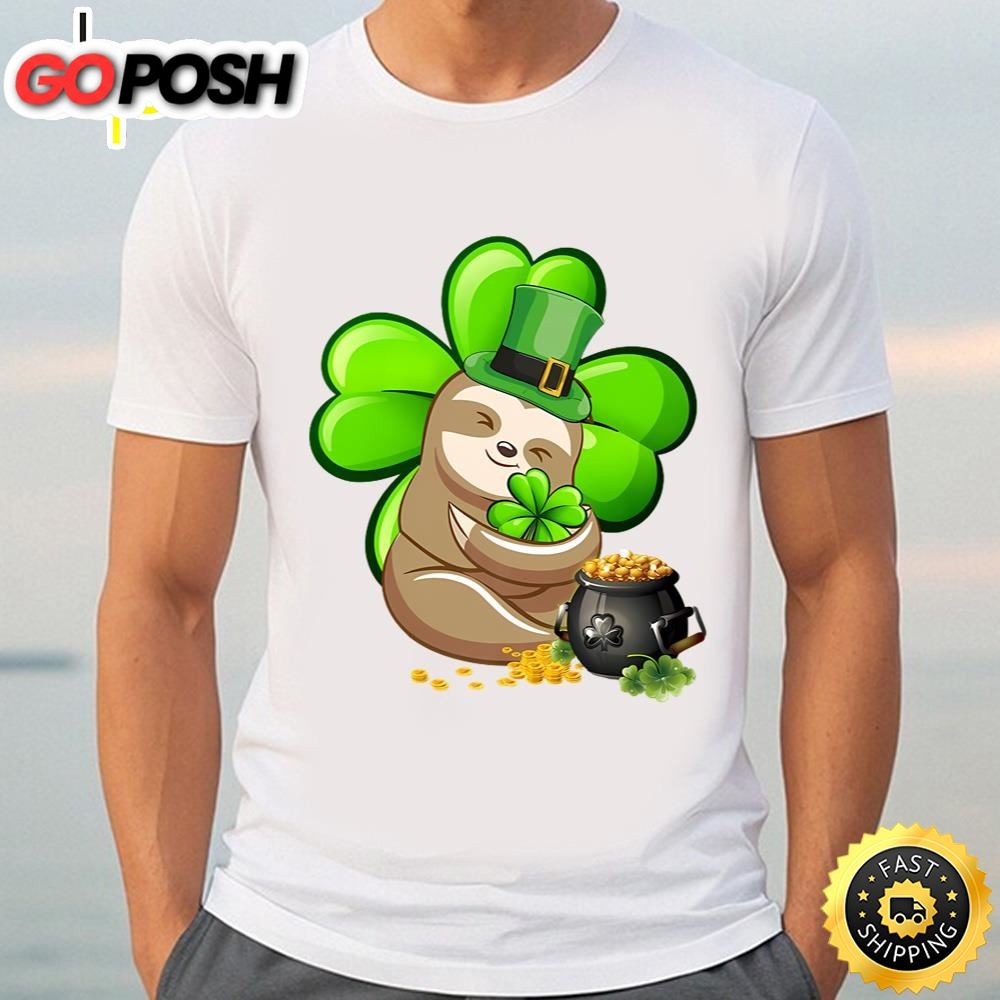 Sloth Shamrock Ireland St Patricks Day Leprechaun Dog Lover T-Shirt