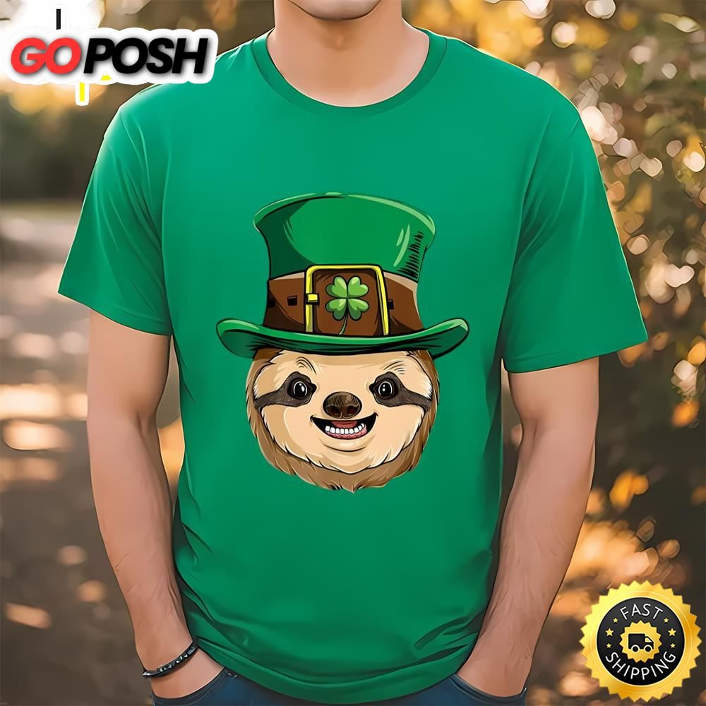 Sloth St Patricks Day T shirt Boys Kids Leprechaun On Mens T-Shirt