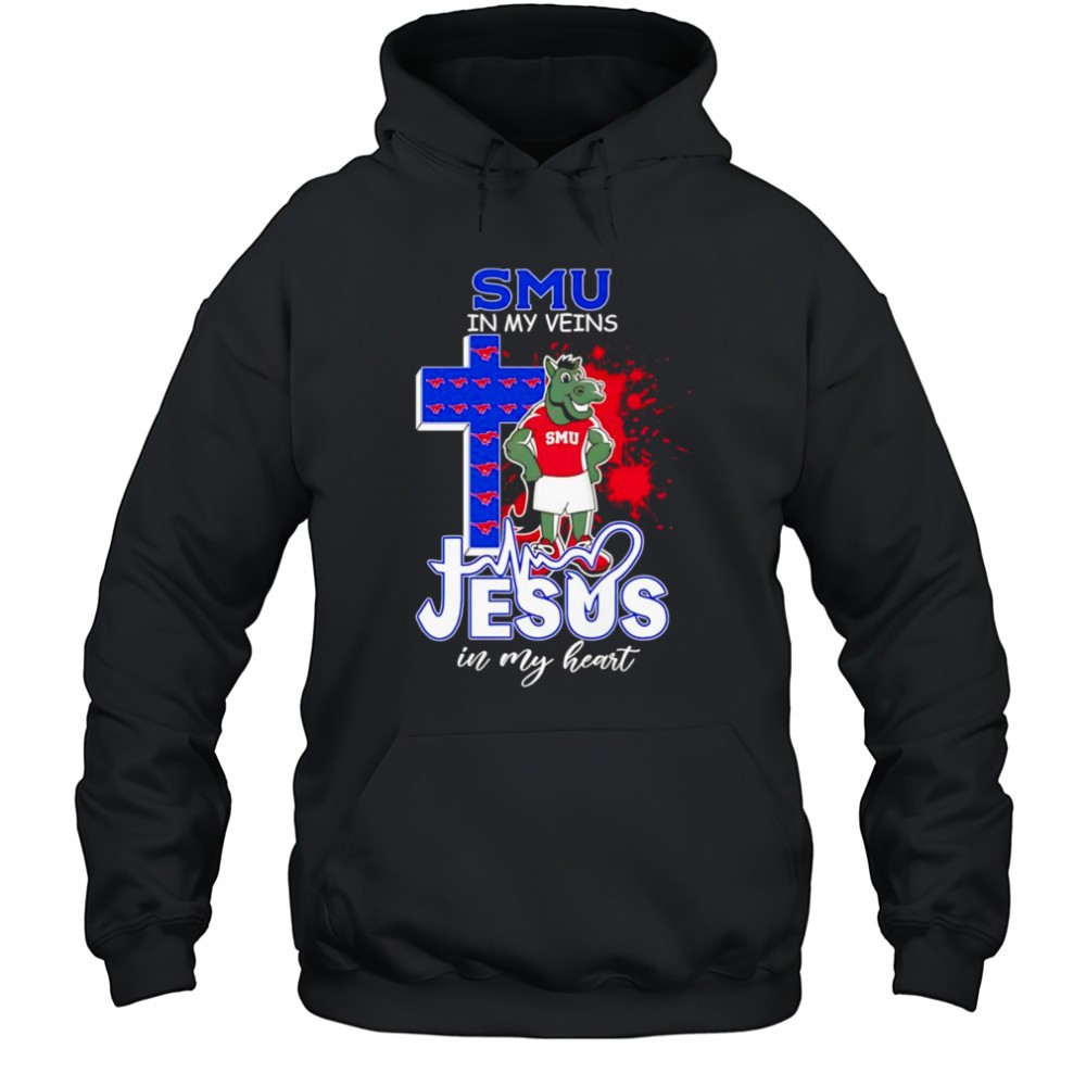 SMU in my veins Jesus in my heart mascot shirt
