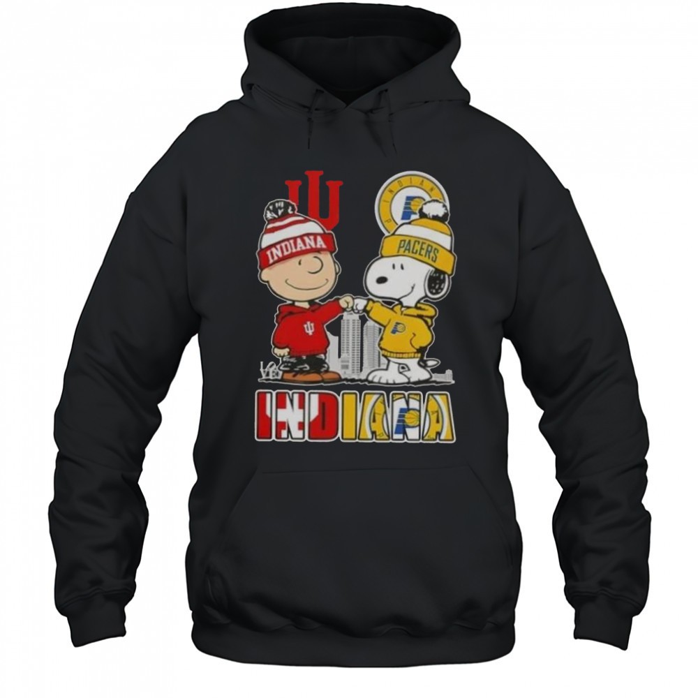 Snoopy And Charlie Brown Indiana Sports Hoosiers X Pacers Skyline T-Shirt