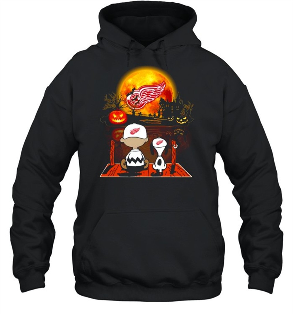 Snoopy and Charlie Brown Pumpkin Detroit Red Wings Halloween Moon shirt