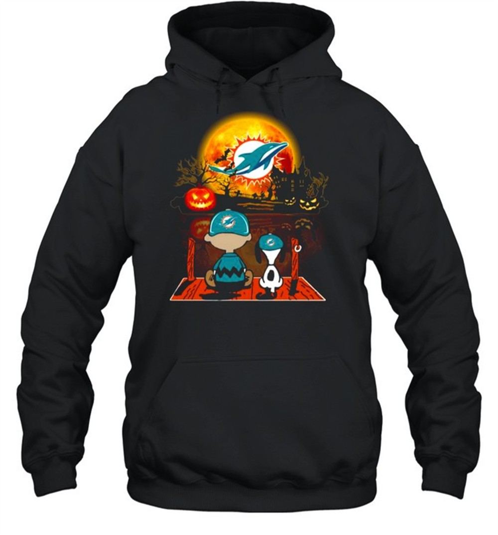 Snoopy and Charlie Brown Pumpkin Miami Dolphins Jackets Halloween Moon shirt