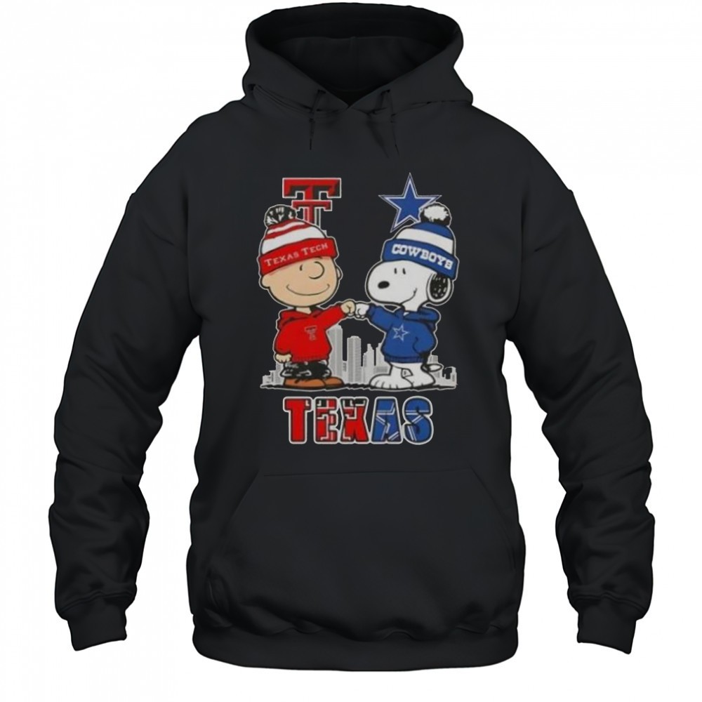 Snoopy And Charlie Brown Texas Tech Red Raiders X Dallas Cowboys Skyline T-Shirt