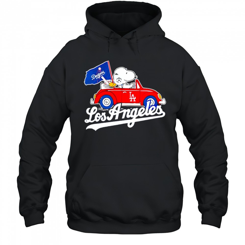 Snoopy and Woodstock driving car Los Angeles Dodgers shirt
