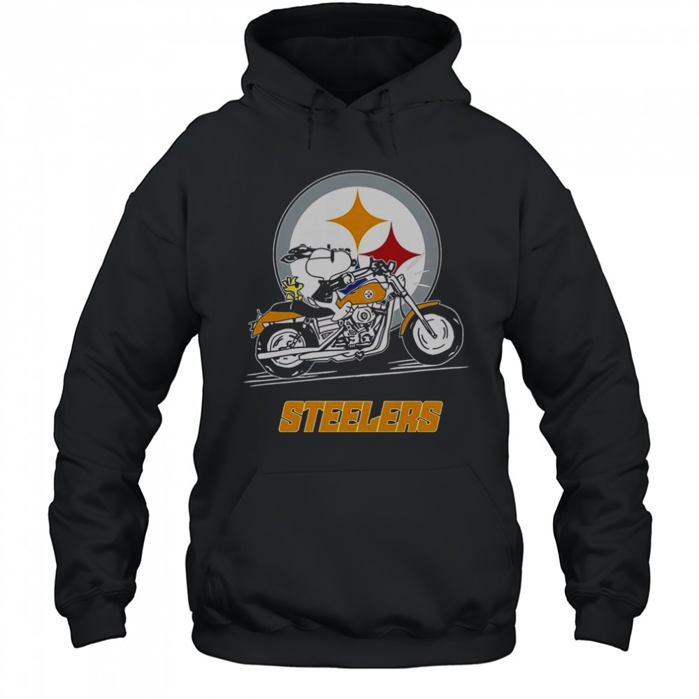 Snoopy And Woodstock Driving Motorbike Pittsburgh Steelers T-Shirt