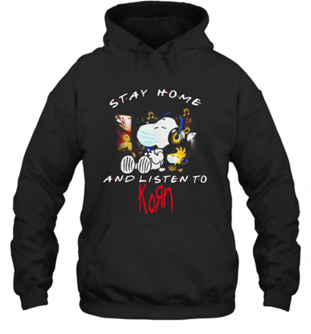 Snoopy And Woodstock Face Mask Stay Home And Listen To Korn Nu Metal Band T-Shirt
