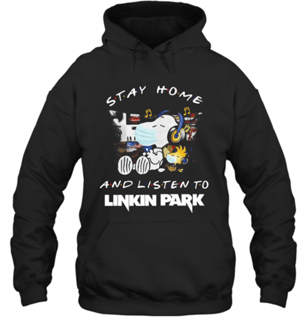 Snoopy And Woodstock Face Mask Stay Home And Listen To Linkin Park Rock Band T-Shirt