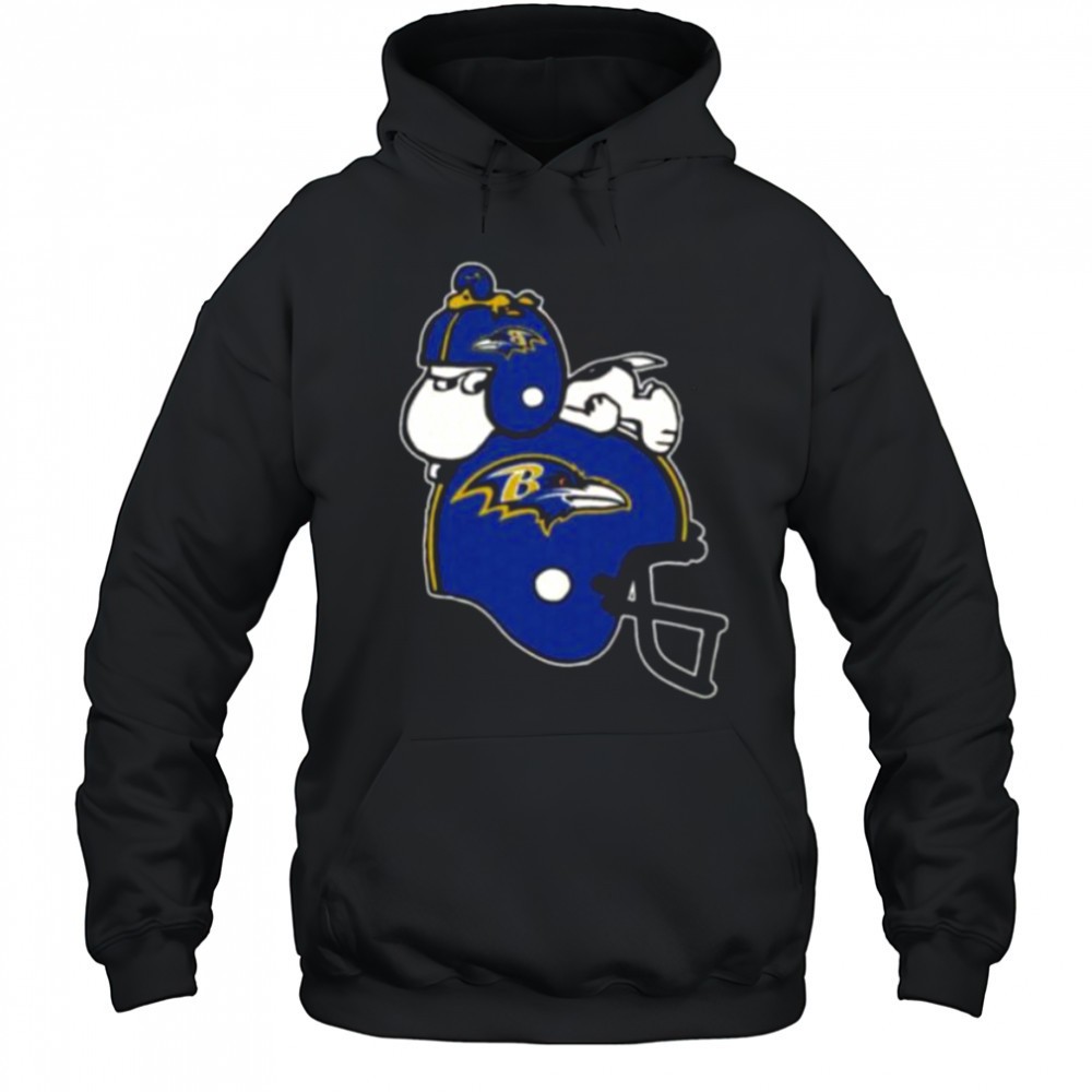 Snoopy And Woodstock Resting On Baltimore Ravens Helmet Shirt