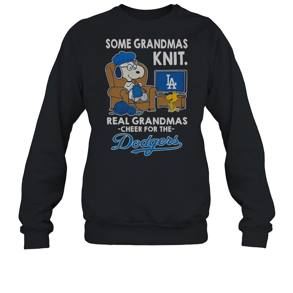 Snoopy And Woodstock Some Grandmas Knit Real Grandmas Cheer For The Los Angeles Dodgers T-Shirt