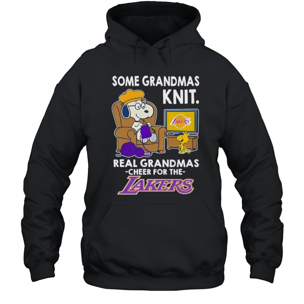 Snoopy And Woodstock The Peanuts Some Grandmas Knit Real Grandmas Cheer Los Angeles Lakers T-Shirt