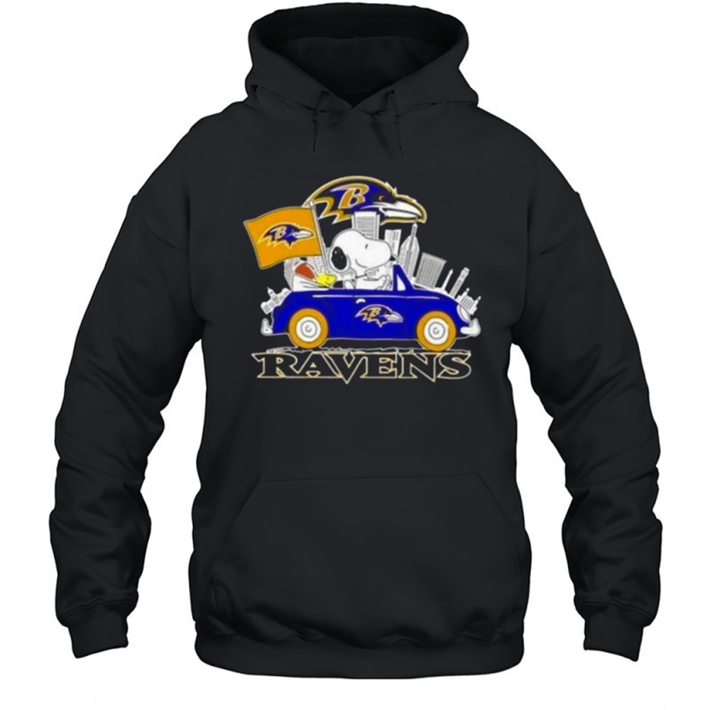 Snoopy Driving Car Baltimore Ravens Football T-Shirt