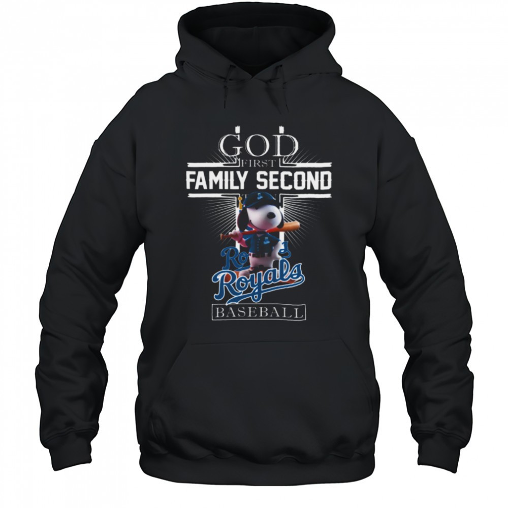 Snoopy God First Family Second Then Kansas City Royals Baseball T Shirt