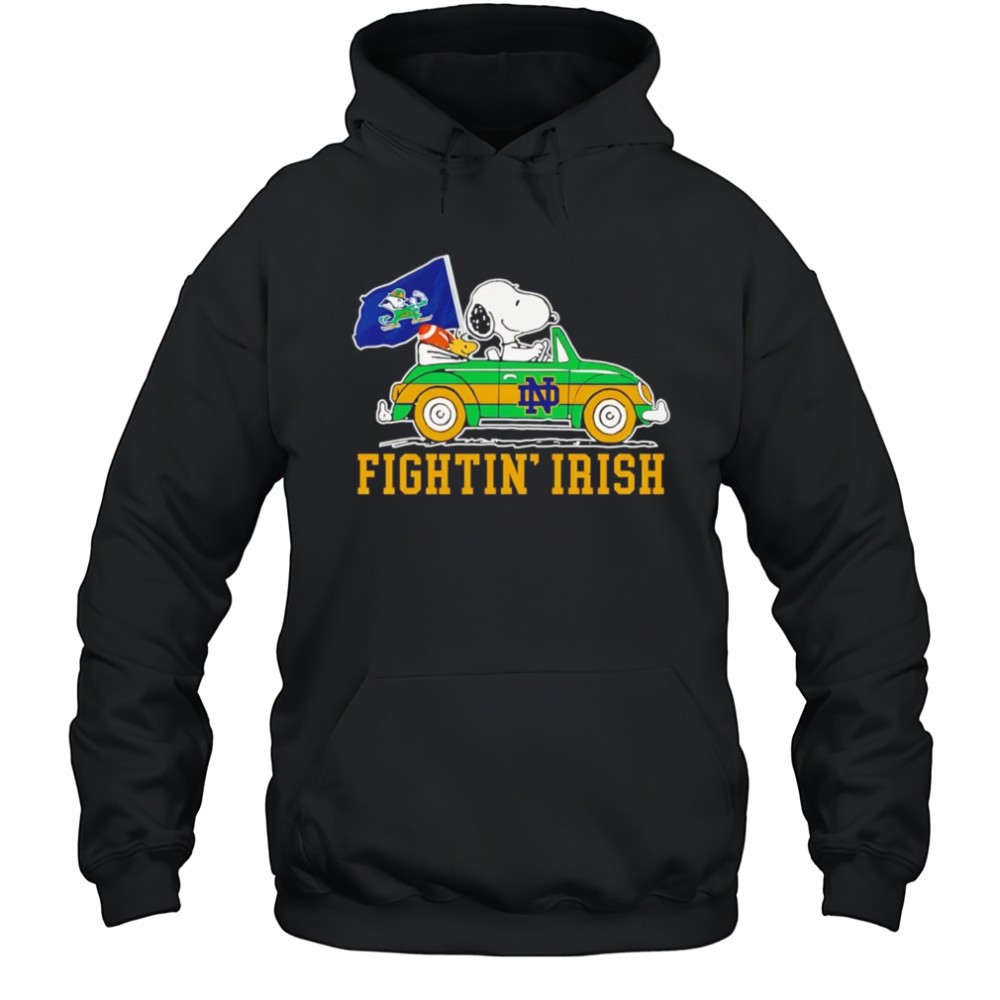 Snoopy riding Fightin Irish car shirt