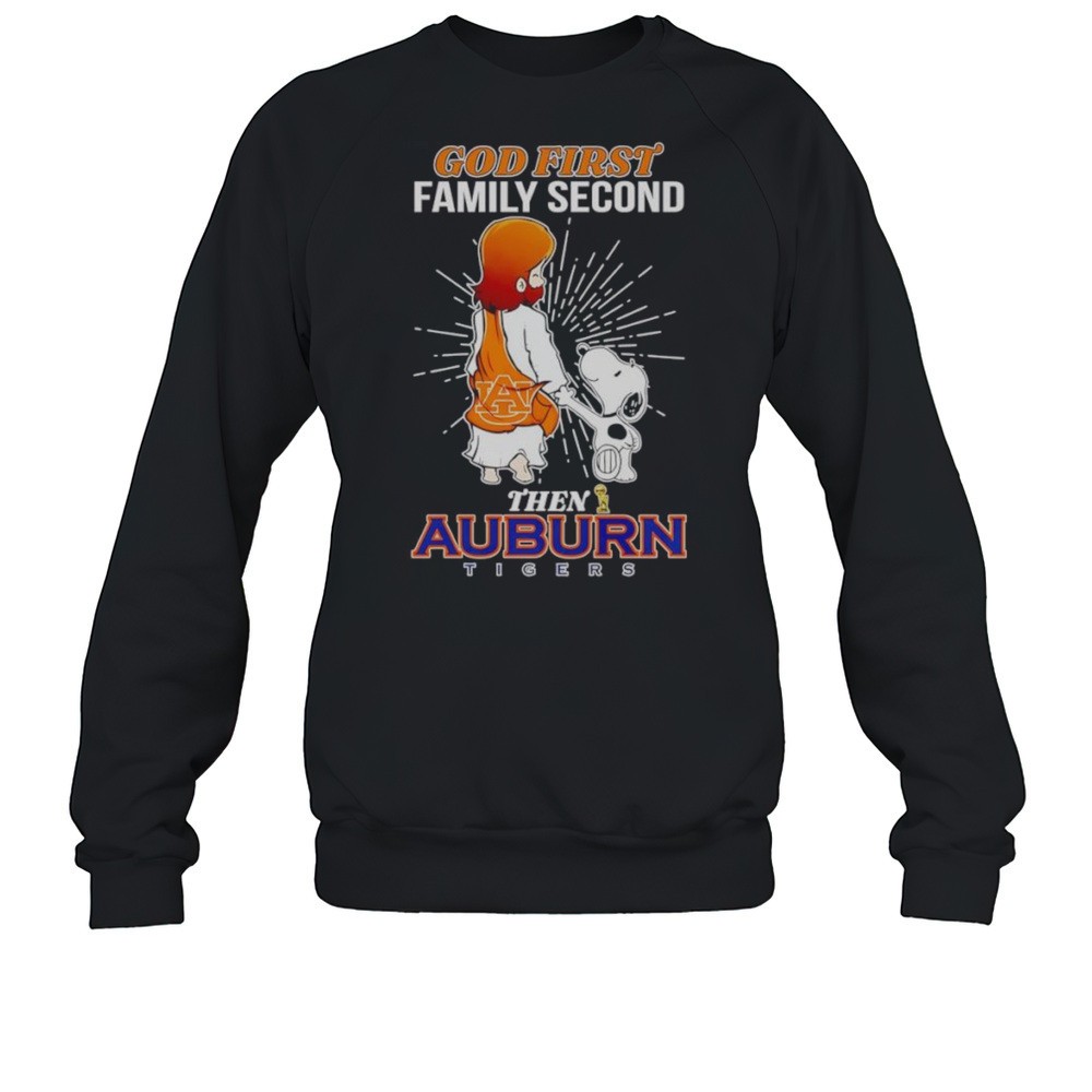 Snoopy Walking God First Family Second Then Auburn Tigers Shirt