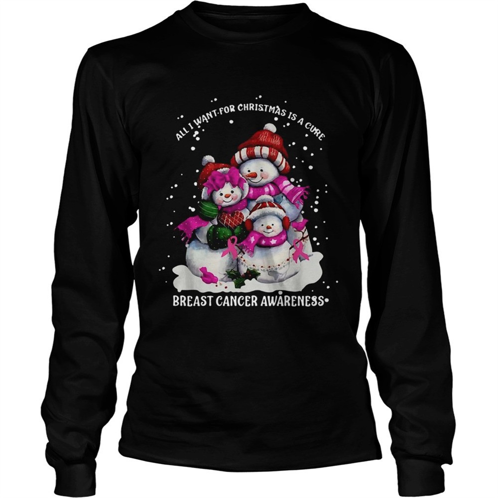 snowman-all-i-want-for-christmas-is-a-cure-breast-cancer-awareness-shirt-x75x7bt3 Snowman All I want for Christmas is a cure breast cancer awareness shirt