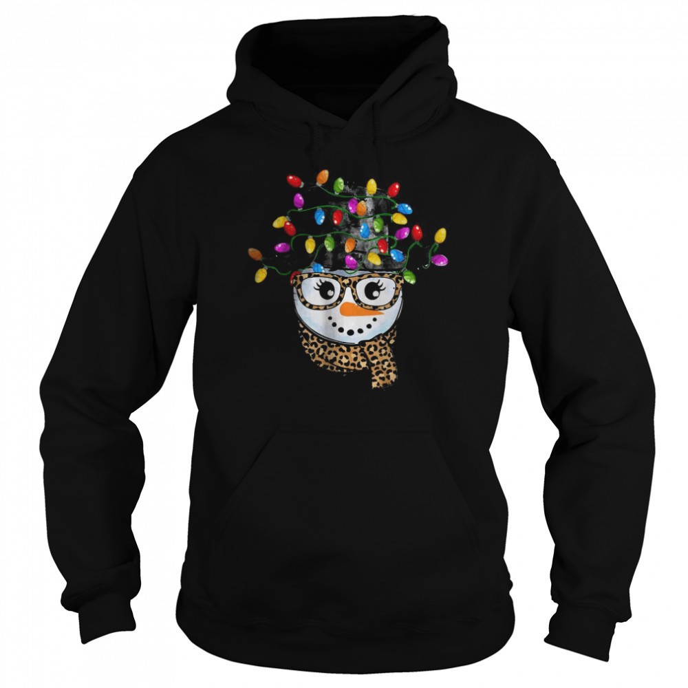 Snowman Face Leopard Scarf And Christmas Lights T-Shirt