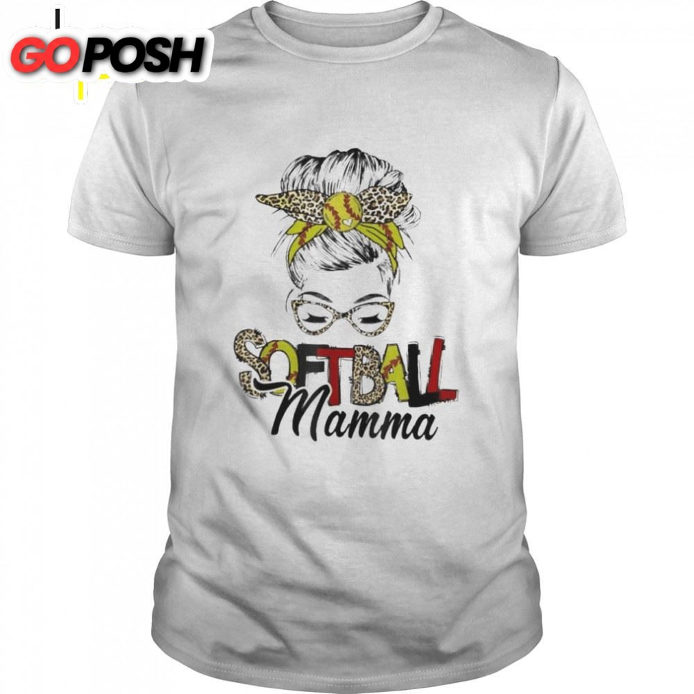 Softball Mamma Life With Leopard Messy Bun Mothers Day Shirt