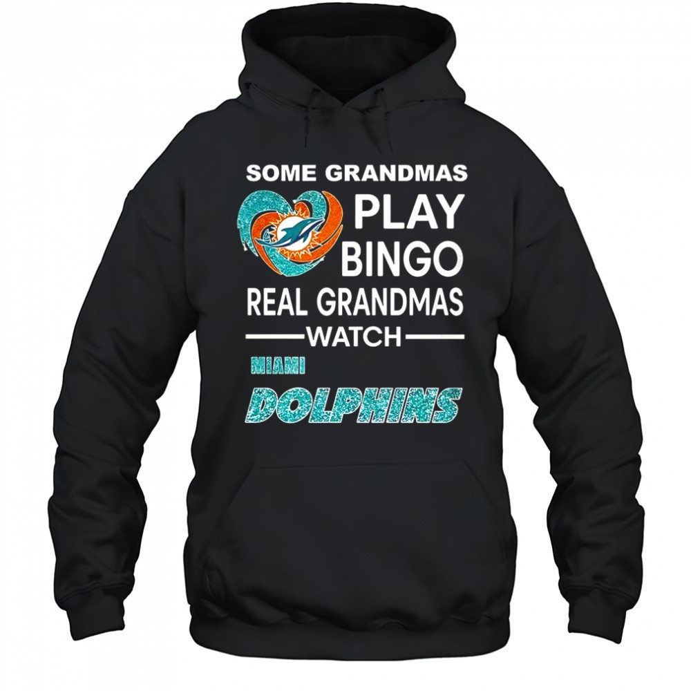 Some grandmas play bingo real grandmas watch Miami Dolphins football diamond heart shirt