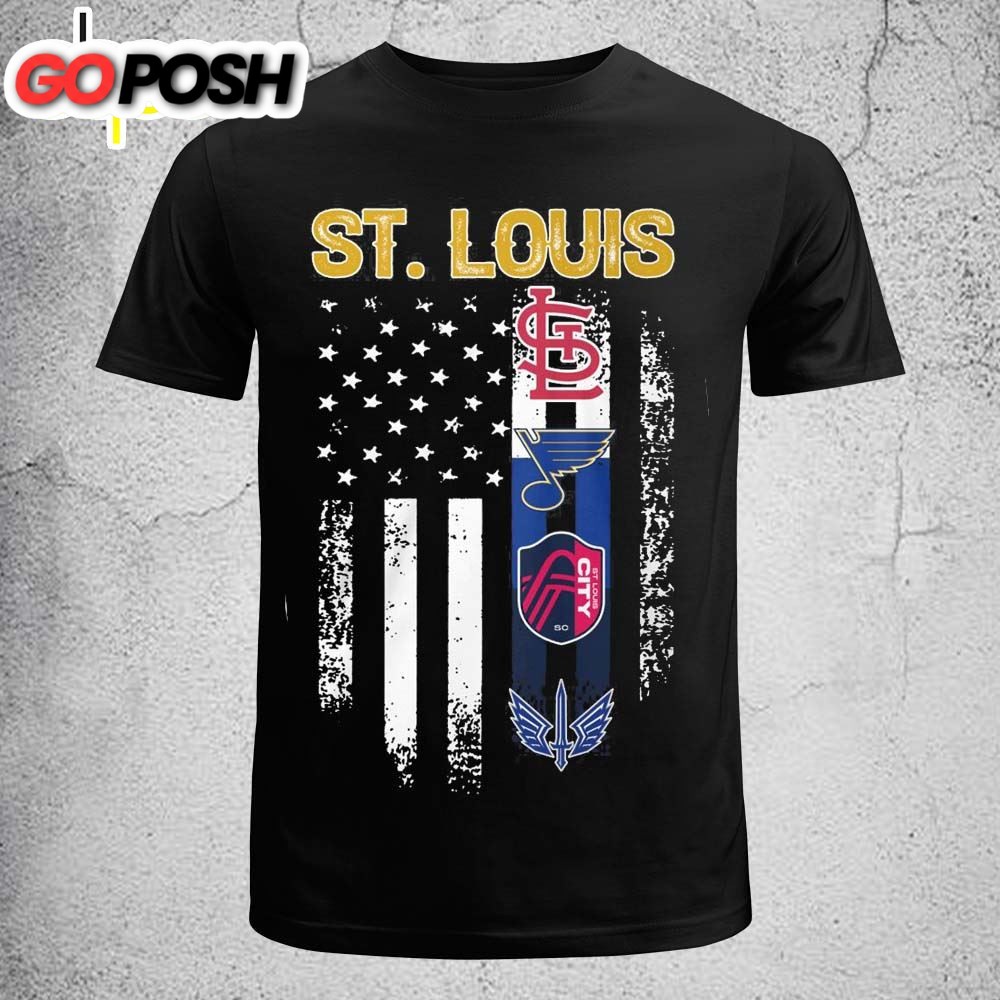 St. Louis Cardinals Blues City SC BattleHawks American Flag T-Shirt