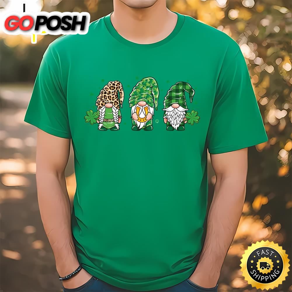 St Patricks Day Gnomes Leopard Plaid T-Shirt