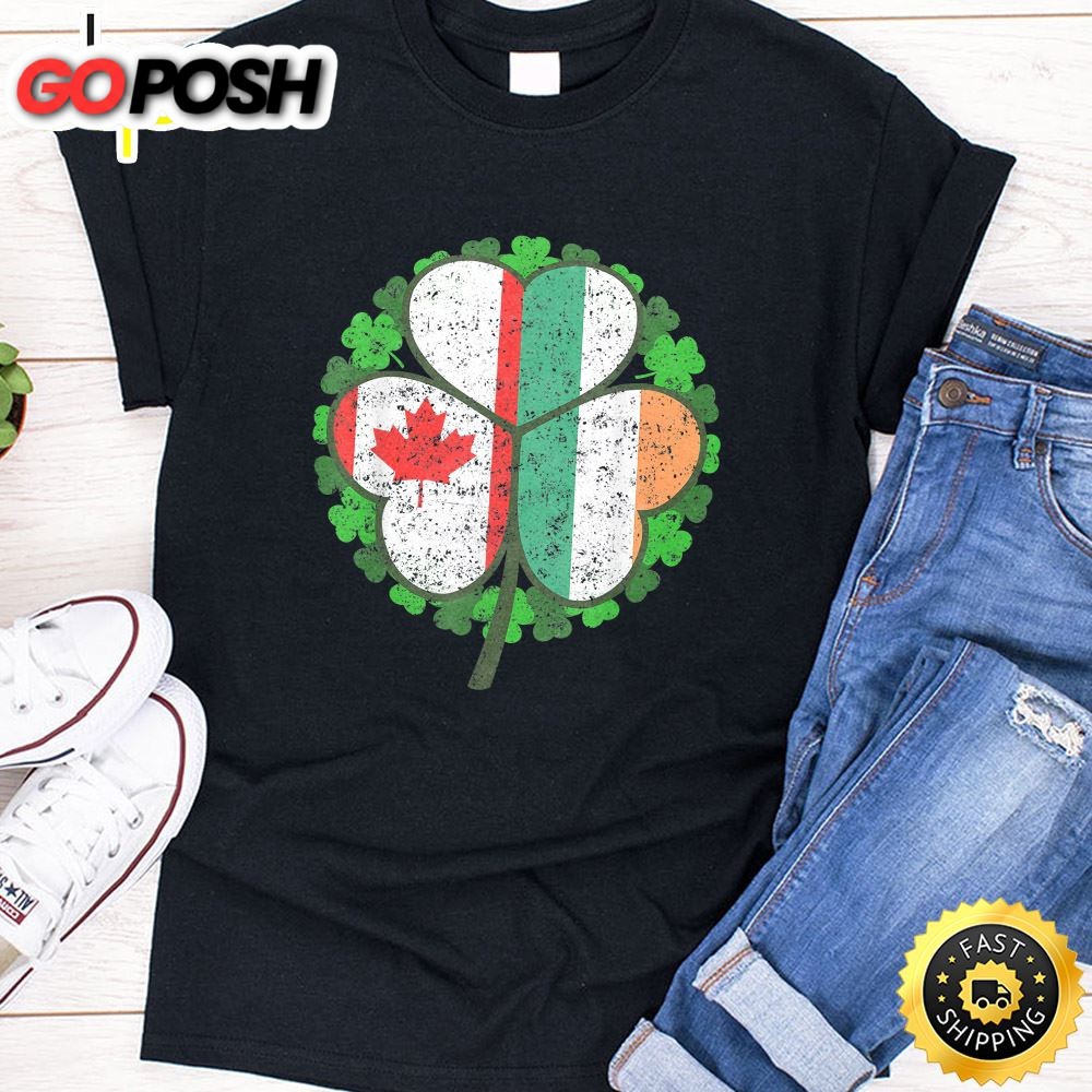 St Patricks Day Irish Canadian Shamrock T Shirt Green Clover