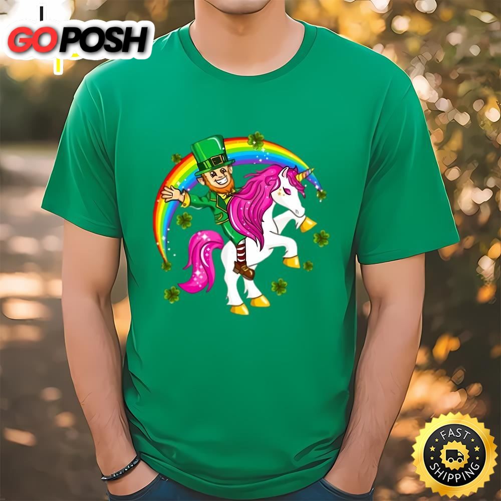 St Patricks Day Leprechaun Riding Unicorn T-Shirt
