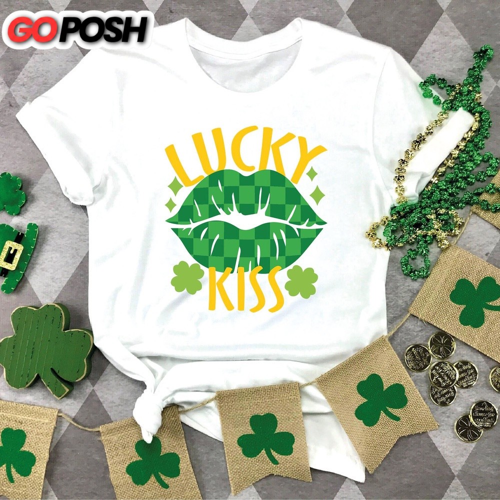 St. Patrick’s Day Shirt for Women, Shamrock Lips Tshirt, Lucky Lip Kiss Shirt, Irish Women Shirt, Shamrock Lips Tee