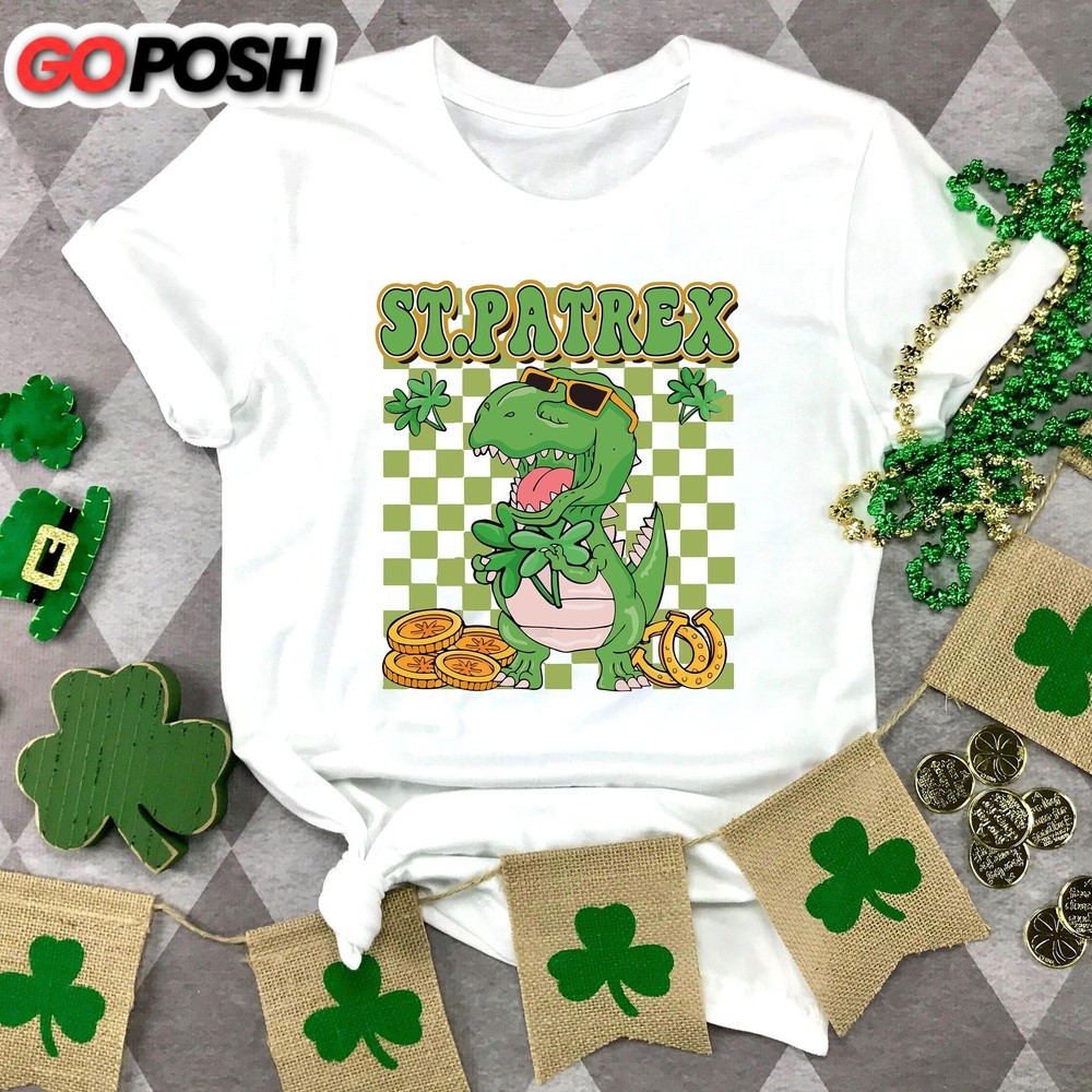St. Patrick’s Day Shirt Kids,Boys St Patrex Tshirt, St. Patricks Day Dinosaur Tee,Funny St. Patrex Day Shirt