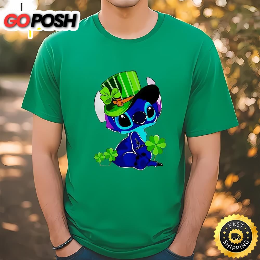 St Patricks Day Stitch I Love Mom Tattoo Shirt