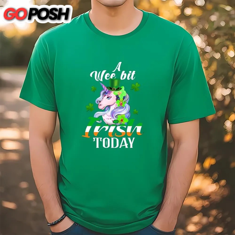 St Patricks Day T Shirt, A Wee Bit Irish Today Unicorn St Patrick’s Day T-Shirt, Funny St Patricks Day Shirts