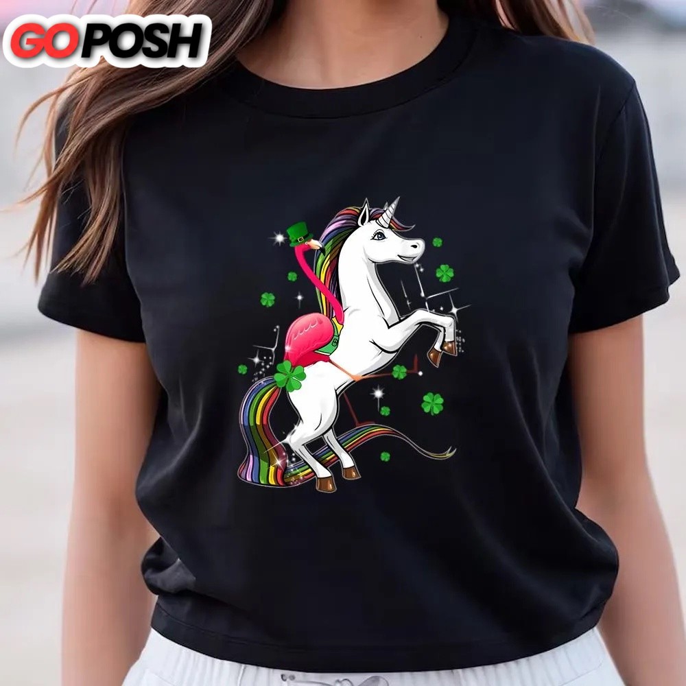 st-patricks-day-t-shirt-flamingo-riding-unicorn-st-patricks-day-irish-t-shirt-bljbiz50 St Patricks Day T Shirt, Flamingo Riding Unicorn St Patricks Day Irish T-Shirt, Funny St Patricks Day Shirts