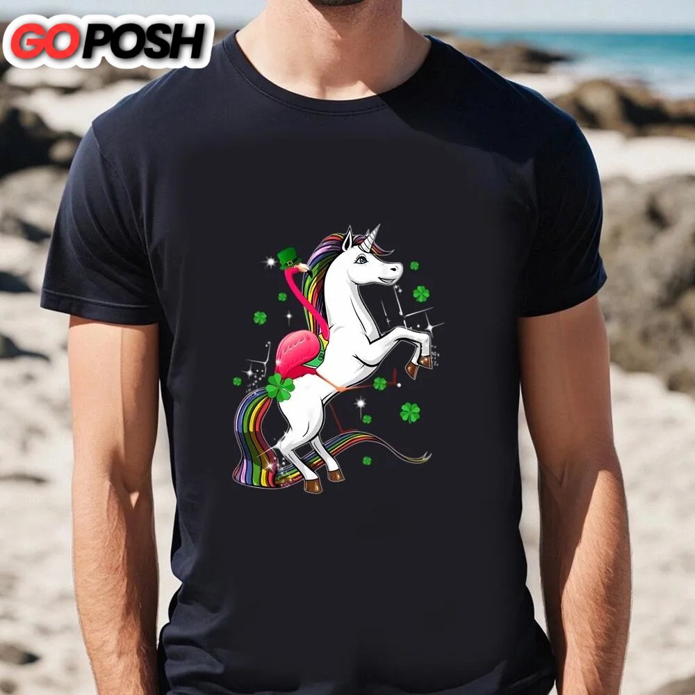 st-patricks-day-t-shirt-flamingo-riding-unicorn-st-patricks-day-irish-t-shirt-bljbiz50 St Patricks Day T Shirt, Flamingo Riding Unicorn St Patricks Day Irish T-Shirt, Funny St Patricks Day Shirts